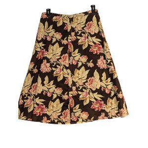 Chaps Vintage Floral A-Line Skirt Button Linen Cotton Size 10